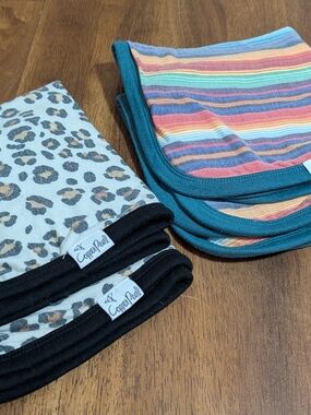 Copper Pearl Leopard & Rainbow Stripe Loveys Teal Trim